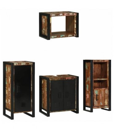 vidaXL Bathroom Furniture Set with Drawer 4 pcs Solid Reclaim Wood — Colour: Brown, Size: 40 x 35 x 90 cm