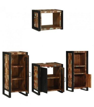 vidaXL Bathroom Furniture Set with Drawer 4 pcs Solid Reclaim Wood — Colour: Brown, Size: 40 x 35 x 90 cm