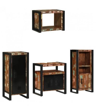 vidaXL Bathroom Furniture Set with Drawer 4 pcs Solid Reclaim Wood — Colour: Black, Size: 40 x 35 x 90 cm — V0671987336