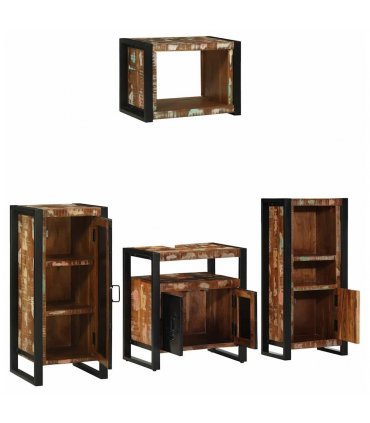 vidaXL Bathroom Furniture Set with Drawer 4 pcs Solid Reclaim Wood — Colour: Black, Size: 40 x 35 x 90 cm — V0671987336