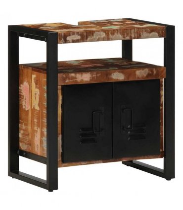 vidaXL Bathroom Furniture Set with Drawer 4 pcs Solid Reclaim Wood — Colour: Black, Size: 40 x 35 x 90 cm — V0671987336