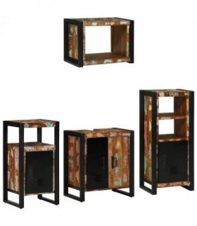 vidaXL Bathroom Furniture Set with Drawer 4 pcs Solid Reclaim Wood — Colour: Black, Size: 55 x 35 x 60 cm — V0671987337