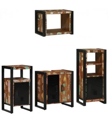 vidaXL Bathroom Furniture Set with Drawer 4 pcs Solid Reclaim Wood — Colour: Black, Size: 55 x 35 x 60 cm — V0671987337