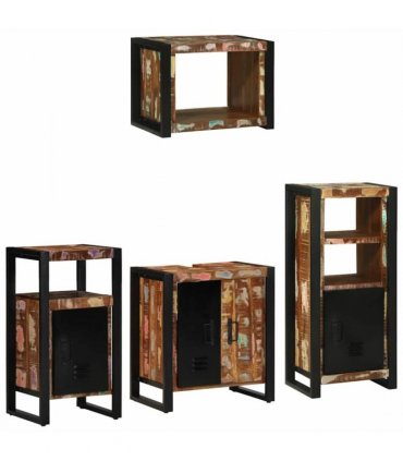 vidaXL Bathroom Furniture Set with Drawer 4 pcs Solid Reclaim Wood — Colour: Black, Size: 55 x 35 x 60 cm — V0671987337