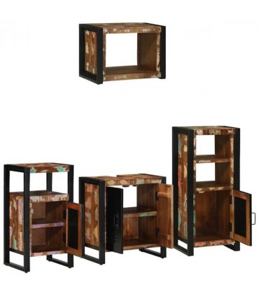 vidaXL Bathroom Furniture Set with Drawer 4 pcs Solid Reclaim Wood — Colour: Black, Size: 55 x 35 x 60 cm — V0671987337