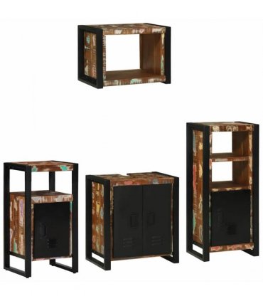 vidaXL Bathroom Furniture Set with Drawer 4 pcs Solid Reclaim Wood — Colour: Black, Size: 55 x 35 x 60 cm — V0671987339