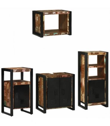vidaXL Bathroom Furniture Set with Drawer 4 pcs Solid Reclaim Wood — Colour: Black, Size: 55 x 35 x 60 cm — V0671987339