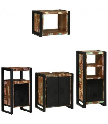vidaXL Bathroom Furniture Set with Drawer 4 pcs Solid Reclaim Wood — Colour: Black, Size: 55 x 35 x 60 cm — V0671987339