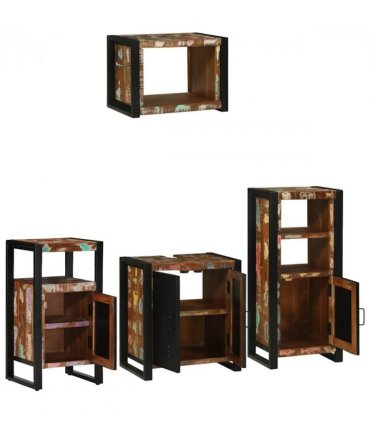 vidaXL Bathroom Furniture Set with Drawer 4 pcs Solid Reclaim Wood — Colour: Black, Size: 55 x 35 x 60 cm — V0671987339