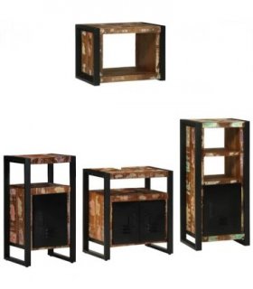 vidaXL Bathroom Furniture Set with Drawer 4 pcs Solid Reclaim Wood — Colour: Black, Size: 55 x 35 x 60 cm — V0671987341