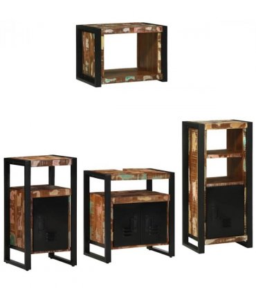 vidaXL Bathroom Furniture Set with Drawer 4 pcs Solid Reclaim Wood — Colour: Black, Size: 55 x 35 x 60 cm — V0671987341
