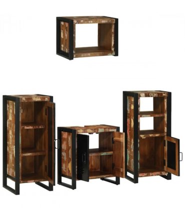 vidaXL Bathroom Furniture Set with Drawer 4 pcs Solid Reclaim Wood — Colour: Black, Size: 55 x 35 x 60 cm — V0671987341