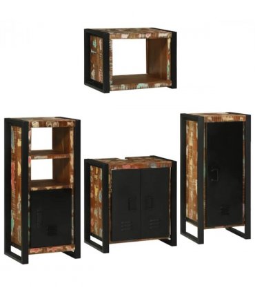 vidaXL Bathroom Furniture Set 4 pcs Multicolour Solid Reclaimed Wood — Colour: Brown, Size: 55 x 35 x 60 cm