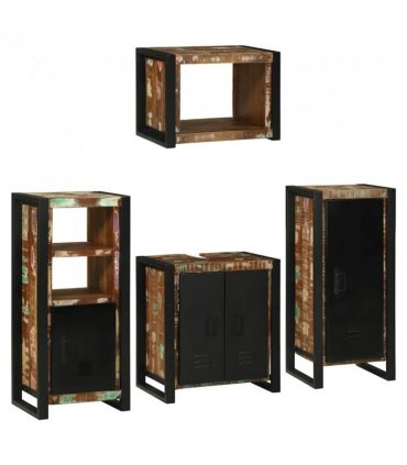 vidaXL Bathroom Furniture Set 4 pcs Multicolour Solid Reclaimed Wood — Colour: Brown, Size: 55 x 35 x 60 cm