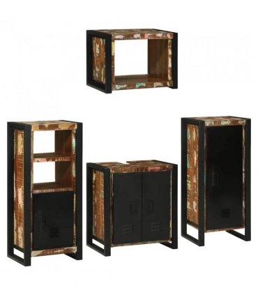 vidaXL Bathroom Furniture Set 4 pcs Multicolour Solid Reclaimed Wood — Colour: Brown, Size: 55 x 35 x 60 cm