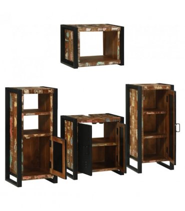 vidaXL Bathroom Furniture Set 4 pcs Multicolour Solid Reclaimed Wood — Colour: Brown, Size: 55 x 35 x 60 cm