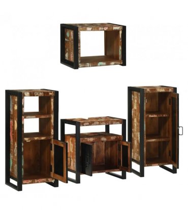 vidaXL Bathroom Furniture Set 4 pcs Multicolour Solid Reclaimed Wood — Colour: Brown, Size: 55 x 35 x 60 cm — V0671987347
