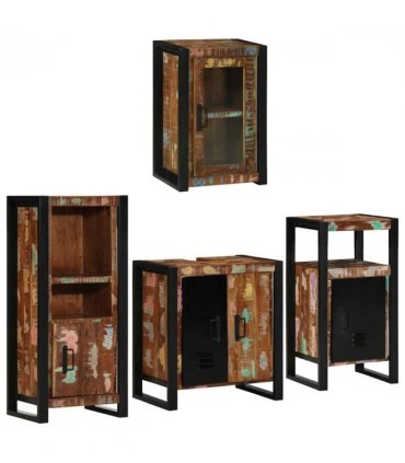vidaXL Bathroom Furniture Set 4 pcs Multicolour Solid Reclaimed Wood — Colour: Brown, Size: 55 x 35 x 60 cm — V0671987349