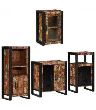 vidaXL Bathroom Furniture Set 4 pcs Multicolour Solid Reclaimed Wood — Colour: Brown, Size: 55 x 35 x 60 cm — V0671987349