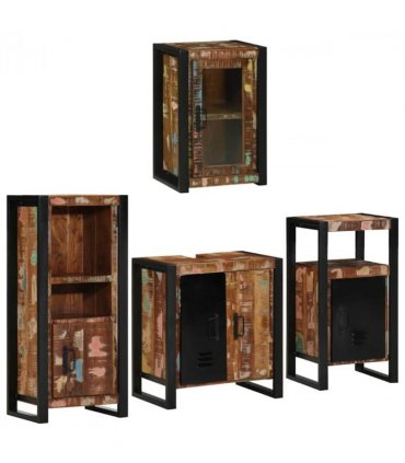 vidaXL Bathroom Furniture Set 4 pcs Multicolour Solid Reclaimed Wood — Colour: Brown, Size: 55 x 35 x 60 cm — V0671987349