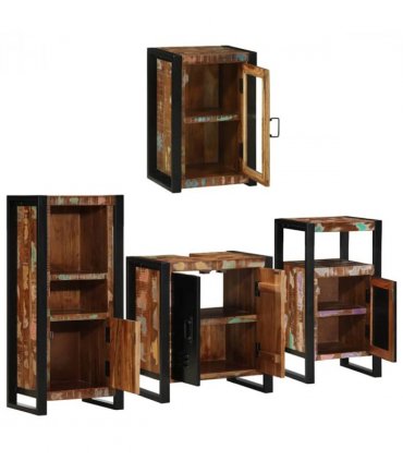 vidaXL Bathroom Furniture Set 4 pcs Multicolour Solid Reclaimed Wood — Colour: Brown, Size: 55 x 35 x 60 cm — V0671987349