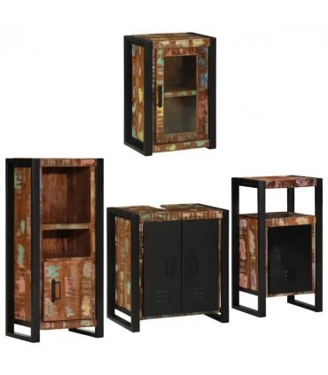vidaXL Bathroom Furniture Set 4 pcs Multicolour Solid Reclaimed Wood — Colour: Brown, Size: 55 x 35 x 60 cm — V0671987351