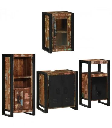 vidaXL Bathroom Furniture Set 4 pcs Multicolour Solid Reclaimed Wood — Colour: Brown, Size: 55 x 35 x 60 cm — V0671987351