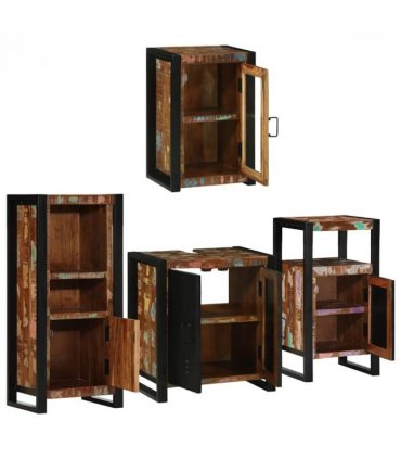 vidaXL Bathroom Furniture Set 4 pcs Multicolour Solid Reclaimed Wood — Colour: Brown, Size: 55 x 35 x 60 cm — V0671987351