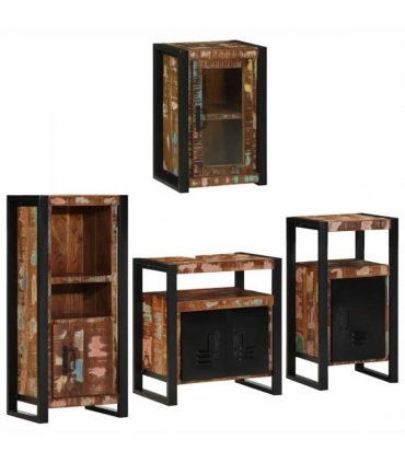 vidaXL Bathroom Furniture Set 4 pcs Multicolour Solid Reclaimed Wood — Colour: Brown, Size: 55 x 35 x 60 cm — V0671987353