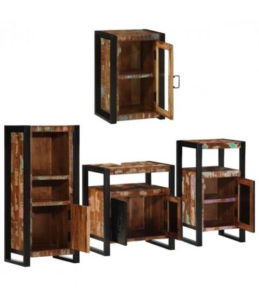 vidaXL Bathroom Furniture Set 4 pcs Multicolour Solid Reclaimed Wood — Colour: Brown, Size: 55 x 35 x 60 cm — V0671987353