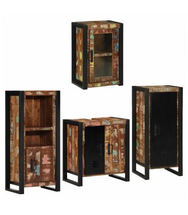 vidaXL Bathroom Furniture Set 4 pcs Multicolour Solid Reclaimed Wood — Colour: Brown, Size: 55 x 35 x 60 cm — V0671987355