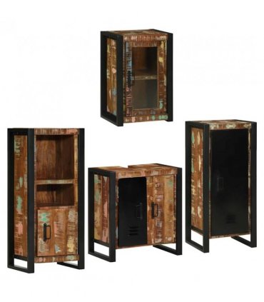 vidaXL Bathroom Furniture Set 4 pcs Multicolour Solid Reclaimed Wood — Colour: Brown, Size: 55 x 35 x 60 cm — V0671987355