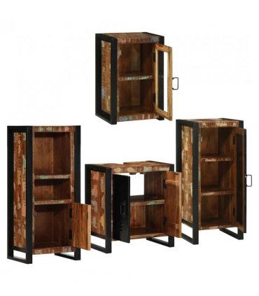 vidaXL Bathroom Furniture Set 4 pcs Multicolour Solid Reclaimed Wood — Colour: Brown, Size: 55 x 35 x 60 cm — V0671987355