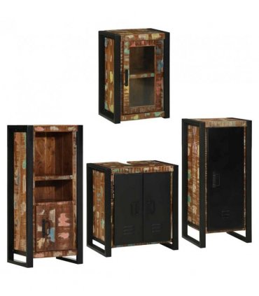 vidaXL Bathroom Furniture Set 4 pcs Multicolour Solid Reclaimed Wood — Colour: Brown, Size: 55 x 35 x 60 cm — V0671987358