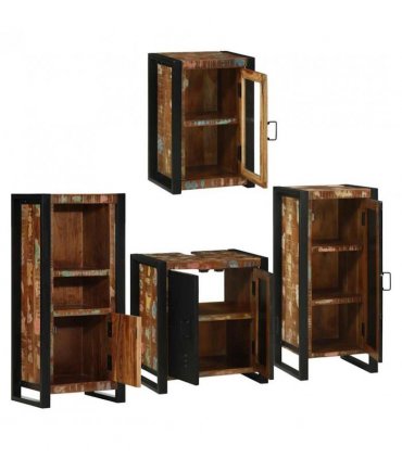 vidaXL Bathroom Furniture Set 4 pcs Multicolour Solid Reclaimed Wood — Colour: Brown, Size: 55 x 35 x 60 cm — V0671987358
