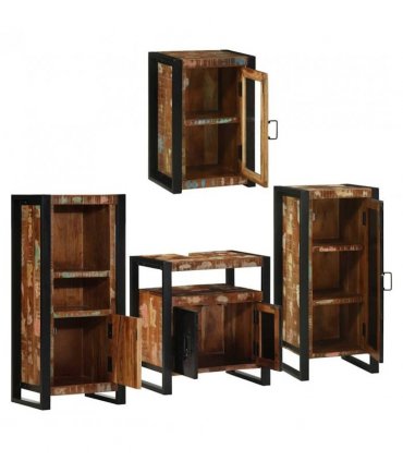 vidaXL Bathroom Furniture Set 4 pcs Multicolour Solid Reclaimed Wood — Colour: Brown, Size: 55 x 35 x 60 cm — V0671987360