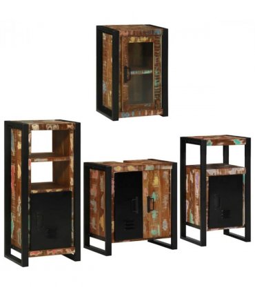 vidaXL Bathroom Furniture Set 4 pcs Multicolour Solid Reclaimed Wood — Colour: Brown, Size: 55 x 35 x 60 cm — V0671987361