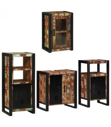 vidaXL Bathroom Furniture Set 4 pcs Multicolour Solid Reclaimed Wood — Colour: Brown, Size: 55 x 35 x 60 cm — V0671987361