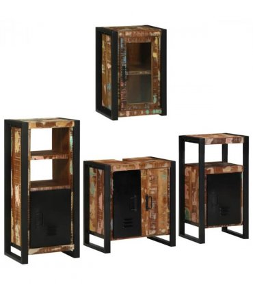 vidaXL Bathroom Furniture Set 4 pcs Multicolour Solid Reclaimed Wood — Colour: Brown, Size: 55 x 35 x 60 cm — V0671987361