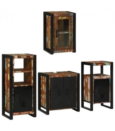 vidaXL Bathroom Furniture Set 4 pcs Multicolour Solid Reclaimed Wood — Colour: Brown, Size: 55 x 35 x 60 cm — V0671987364