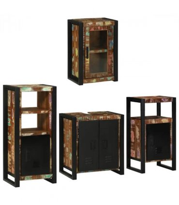 vidaXL Bathroom Furniture Set 4 pcs Multicolour Solid Reclaimed Wood — Colour: Brown, Size: 55 x 35 x 60 cm — V0671987364