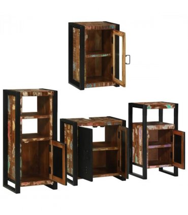 vidaXL Bathroom Furniture Set 4 pcs Multicolour Solid Reclaimed Wood — Colour: Brown, Size: 55 x 35 x 60 cm — V0671987364
