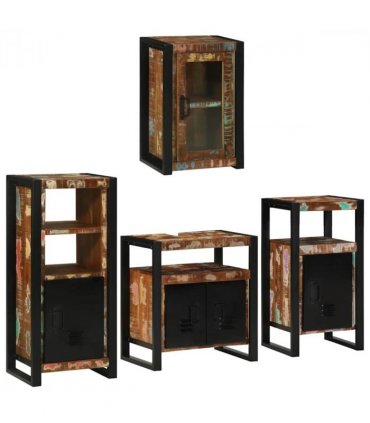 vidaXL Bathroom Furniture Set 4 pcs Multicolour Solid Reclaimed Wood — Colour: Brown, Size: 55 x 35 x 60 cm — V0671987365