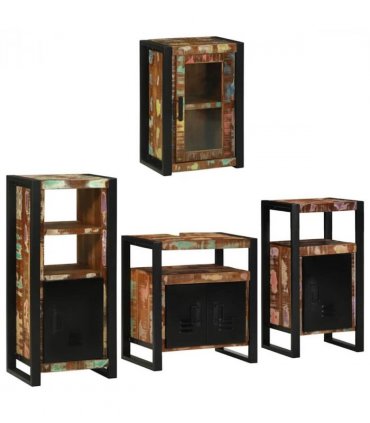 vidaXL Bathroom Furniture Set 4 pcs Multicolour Solid Reclaimed Wood — Colour: Brown, Size: 55 x 35 x 60 cm — V0671987365