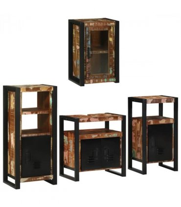 vidaXL Bathroom Furniture Set 4 pcs Multicolour Solid Reclaimed Wood — Colour: Brown, Size: 55 x 35 x 60 cm — V0671987365