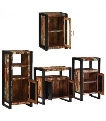 vidaXL Bathroom Furniture Set 4 pcs Multicolour Solid Reclaimed Wood — Colour: Brown, Size: 55 x 35 x 60 cm — V0671987365
