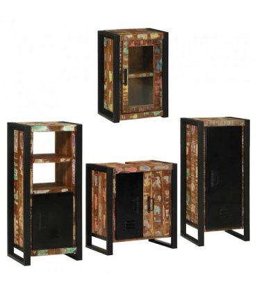 vidaXL Bathroom Furniture Set 4 pcs Multicolour Solid Reclaimed Wood — Colour: Brown, Size: 55 x 35 x 60 cm — V0671987368