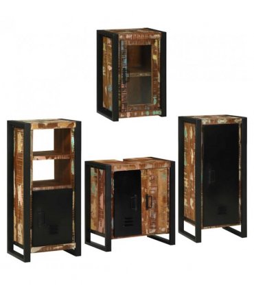 vidaXL Bathroom Furniture Set 4 pcs Multicolour Solid Reclaimed Wood — Colour: Brown, Size: 55 x 35 x 60 cm — V0671987368
