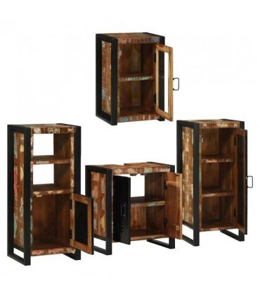 vidaXL Bathroom Furniture Set 4 pcs Multicolour Solid Reclaimed Wood — Colour: Brown, Size: 55 x 35 x 60 cm — V0671987368