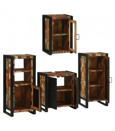vidaXL Bathroom Furniture Set 4 pcs Multicolour Solid Reclaimed Wood — Colour: Brown, Size: 55 x 35 x 60 cm — V0671987370